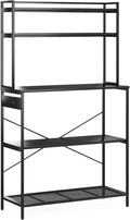 5-Tier Kitchen Storage Rack with Power Outlet Microwave Stand Coffee Bar Station and Appliance Organizer with Shelves Heavy Duty Bakers Rack for Home Counter Space Organizer Black