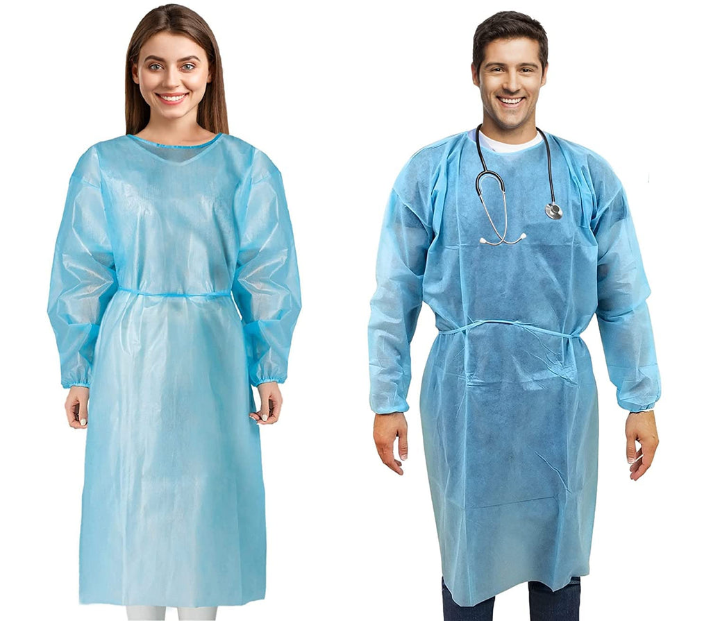 MEDICAL NATION 120 Pack Disposable Isolation Gowns - Blue Level 2 SMS 40gsm Non-Woven Material - PPE Gowns Disposable for Dental, Medical Use, Fluid-Resistant and Latex-Free Gowns, Universal Size