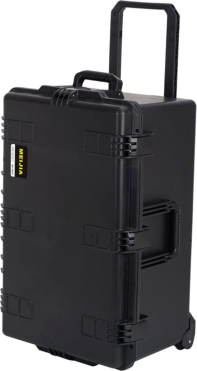 MEIJIA Premium Waterproof Hard Compact Rolling Camera Case with customizable fit foam and wheels,Full Protection with Light&Convenient Design,Elegant Black (31.3'X20.3'X15.5')