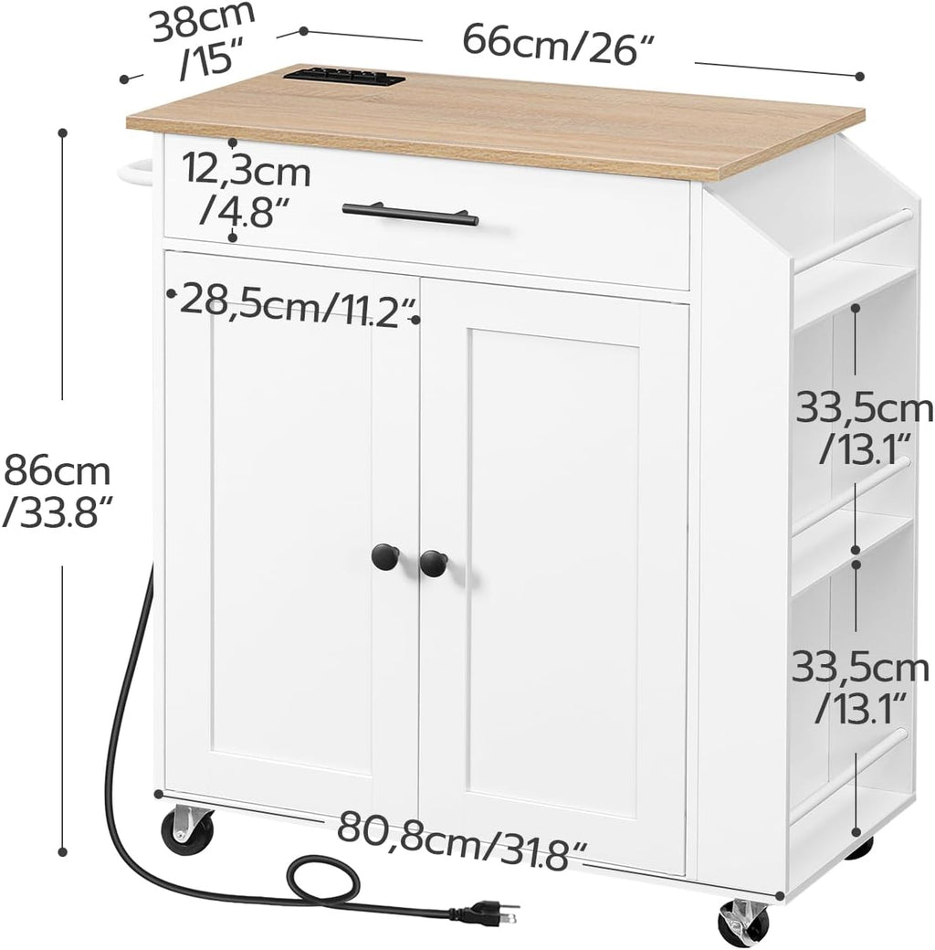 HOOBRO Kitchen Island and Kitchen Island with Outlet Bundle, Kitchen Storage Island with Spice Rack and Drawer, Rolling Kitchen Cart on Wheels, for Home and Dining Room, White WN82UZD01G1-WT88UZD01