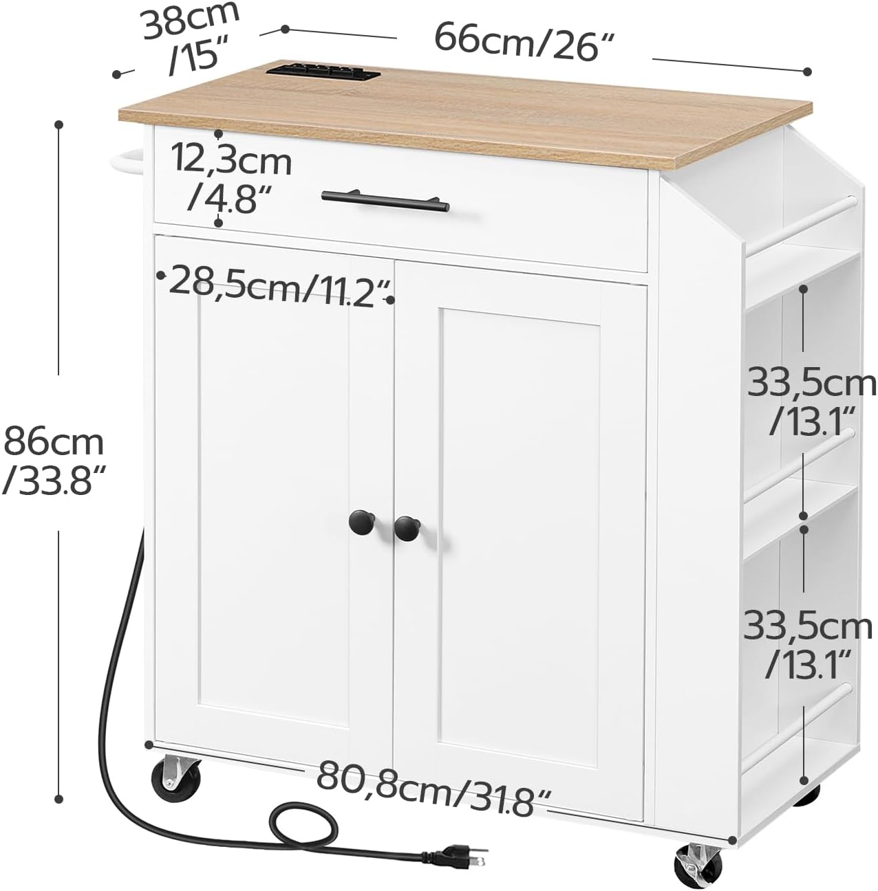 HOOBRO Kitchen Island and Kitchen Island with Outlet Bundle, Kitchen Storage Island with Spice Rack and Drawer, Rolling Kitchen Cart on Wheels, for Home and Dining Room, White WN82UZD01G1-WT88UZD01