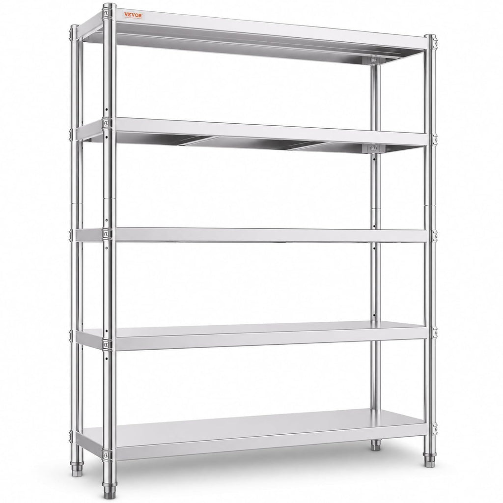 VBENLEM Stainless Steel Shelves 48x18.5 Inch 5 Tier Adjustable Shelf Storage Unit Stainless Steel Rack Shelving Heavy Duty Shelving for Kitchen Commercial Office Garage Storage 330lb Per Shelf