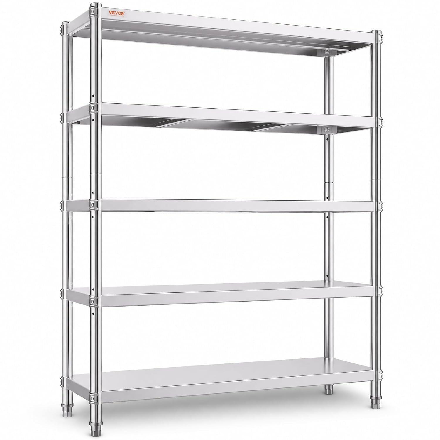 VBENLEM Stainless Steel Shelves 48x18.5 Inch 5 Tier Adjustable Shelf Storage Unit Stainless Steel Rack Shelving Heavy Duty Shelving for Kitchen Commercial Office Garage Storage 330lb Per Shelf