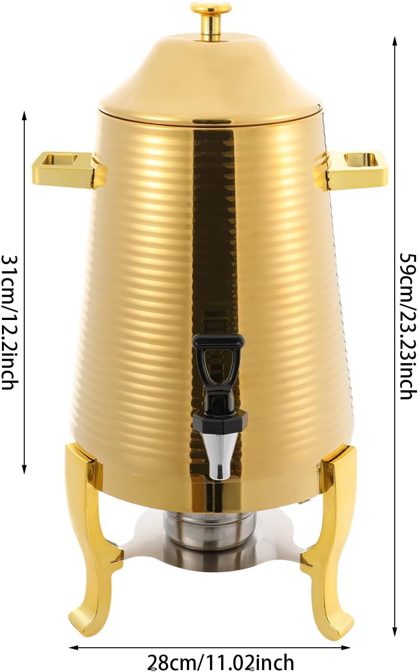 13L Stainless Steel Beverage Dispenser with Stand, Dual Heating Hot Drink Dispenser with Temperature Control, Electric & Alcohol Heating Juice Container for Hot or Cold Drinks, or Catering Use,Gold