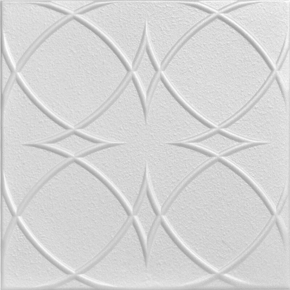 À LA MAISON CEILINGS R82 Circles and Stars Foam Glue-up Ceiling Tile (768 sq. ft./Case), Pack of 288, Plain White