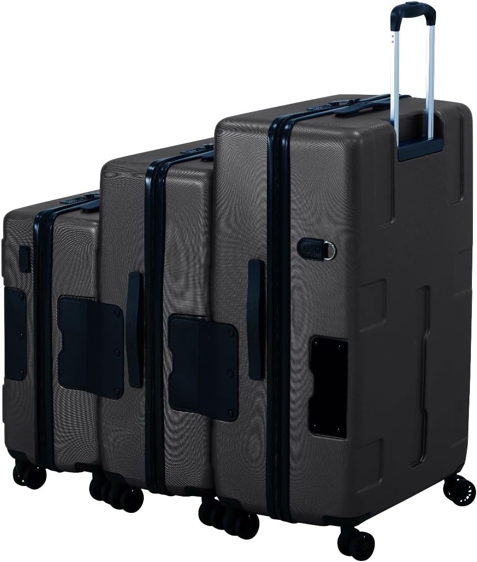 TACH Patented Connecting Hard Shell 3 Piece Luggage Set - 20, 24 & 28 inch Luggage | Carry-On, Medium & Large Rolling Suitcases - Black