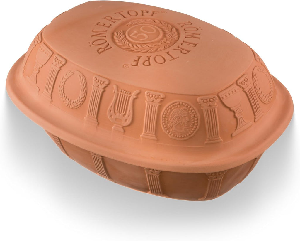 Romertopf Clay Roaster | 50 Years Anniversary Edition | Non-Stick Dutch Oven | Healthy Pot Cooking | Clay Baker | Versatile Cooking Vessel - 5.2 Quarts (5 Liters) for up to 8 people