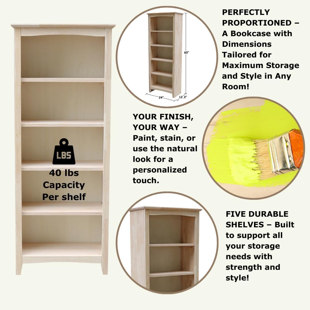Solid Wood Shaker Bookcase - 60' H