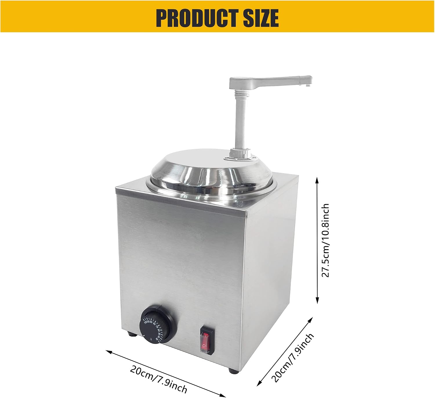 650W Electric Hot Fudge Warmer,Cheese Dispenser with Pump,2.3L Cheese Sauce Warmer Pump Dispenser,Stainless Steel Cheese Pump Dispenser for Fudge Cheese Caramel (B)