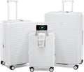 HanTrip Hard Shell Suitcases Expandable Travel Luggage Sets 3 Piece, Carry on and Check in 3 Piece Luggage Suitcase Sets with Spinner Wheels Cup Holder Charger Built in (White, 20/24/28)