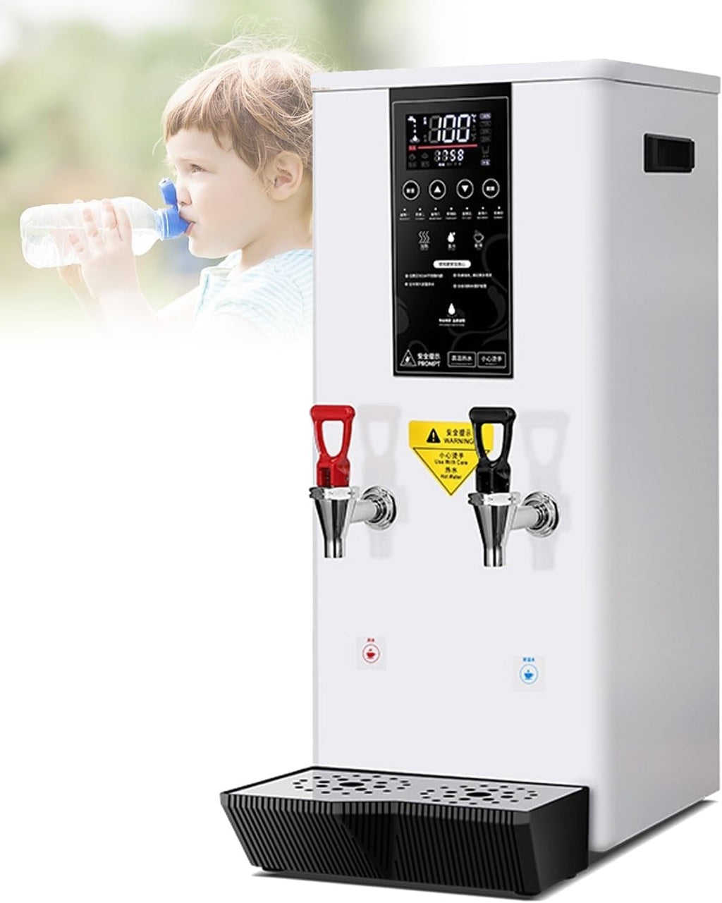Commercial Hot and Cold Water Faucet 50l/h Electric Water Boiler and Water Dispenser,Stainless Steel Inner Liner, LCD Display,Comes with Filter (White)
