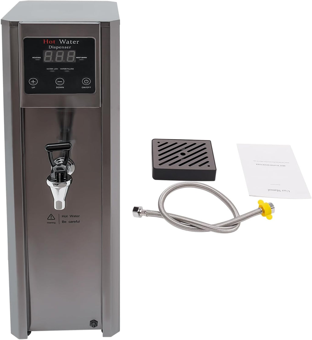 Hot Water Dispenser 10L/2.64 Gal Commercial Hot Water Machine 1800W Electric Water Boiler Warmer with Inlet Pipe Commercial Water Boiler for Cafe, Milk Tea Shop, Restaurant
