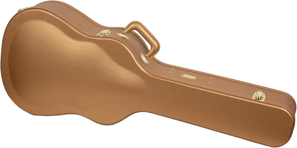 Crossrock Wooden Dreadnought Acoustic Guitar Case for Gibson J-45 / Martin D-Style | Luxury Gold Faux Leather, Burgundy Velvet Interior & Lock – Designer Series(CRW520DLG)