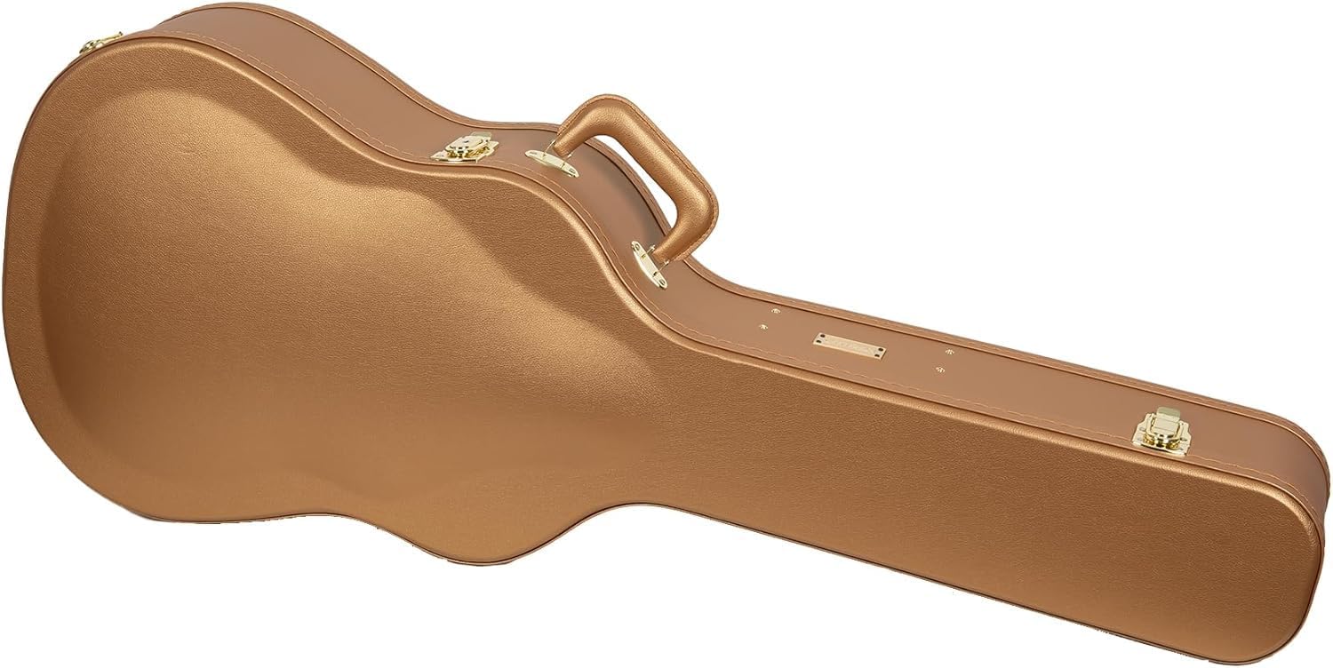 Crossrock Wooden Dreadnought Acoustic Guitar Case for Gibson J-45 / Martin D-Style | Luxury Gold Faux Leather, Burgundy Velvet Interior & Lock – Designer Series(CRW520DLG)