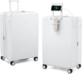 HanTrip 28 Inch Luggage Hard Shell Suitcases, Expandable Travel Checked Luggage 28 Inch, Large Check In Luggage with Spinner Wheels Cup Holder Charger Built in Lightweight Suitcase, White