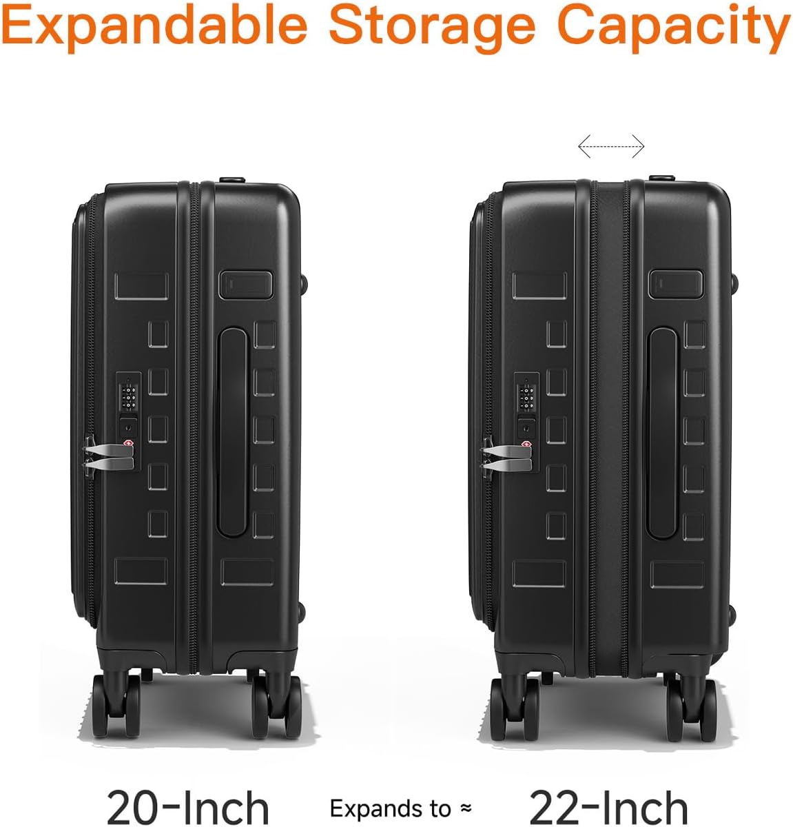 Expandable Lightweight PC Hard Shell Suitcase, 20-inch Carry On Luggage with TSA Lock, 360 Silent Spinner Wheels, Top Opening & Cup Holder - Ideal for Business Travel Suitcase (Black)