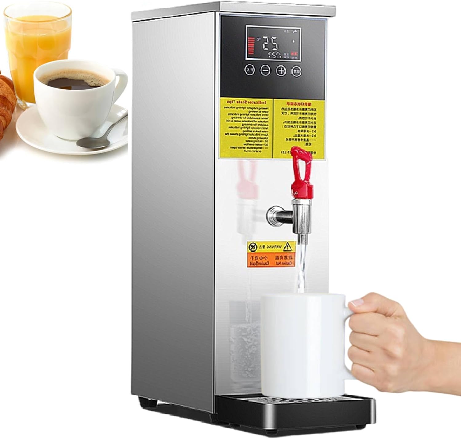 Commercial Hot Water Dispenser, 25L Boiler with Adjustable Temperature Control (40-100°C), Stepping Type, Ideal for Milk Tea Shops & Hotels, Black (Silver 25l)