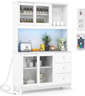 Giantex 73' Kitchen Pantry Storage Cabinet, Buffet Hutch Cabinet with LED Lights & Power Outlet, Kitchen Sideboard w/Wine Glass Racks, Countertop, Adjustable Shelves, Drawers for Dining Room (White)