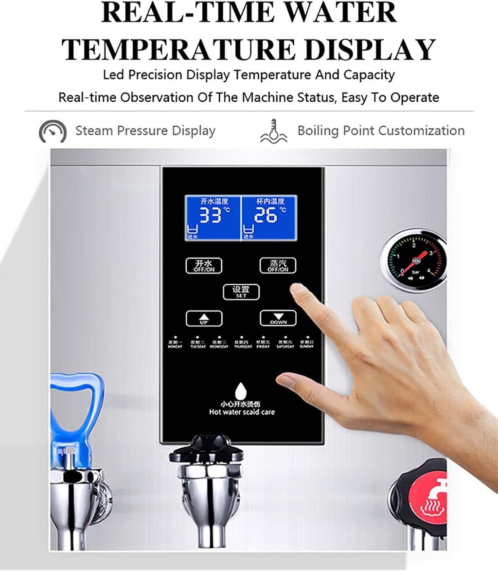 Commercial Steam Milk Frother 3000W Double Head Hot&Cold Water Heaters,20L Steam Milk Foam Machine Adjustable Temperature Control Milk Tea Equipment