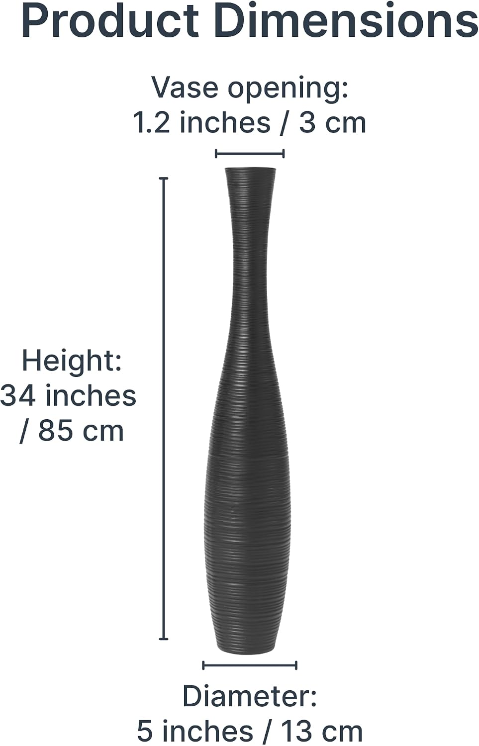 Leewadee Large Black Home Decor Floor Vase - Wooden 34 inch Tall Farmhouse Decor Flower Holder for Fake Plant and Pampas Grass