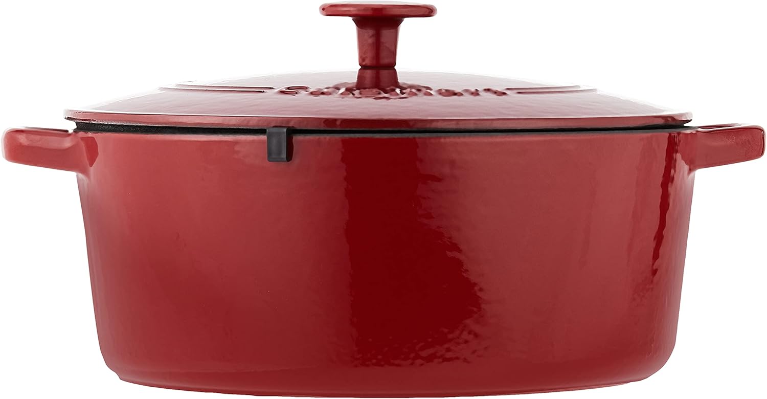 Cuisinart Chef's Classic Enameled Cast Iron Dutch Oven with Lid, Porcelain Enameled Interior, Oven Safe, Induction Compatible, 7-Quart, Round, Cardinal Red