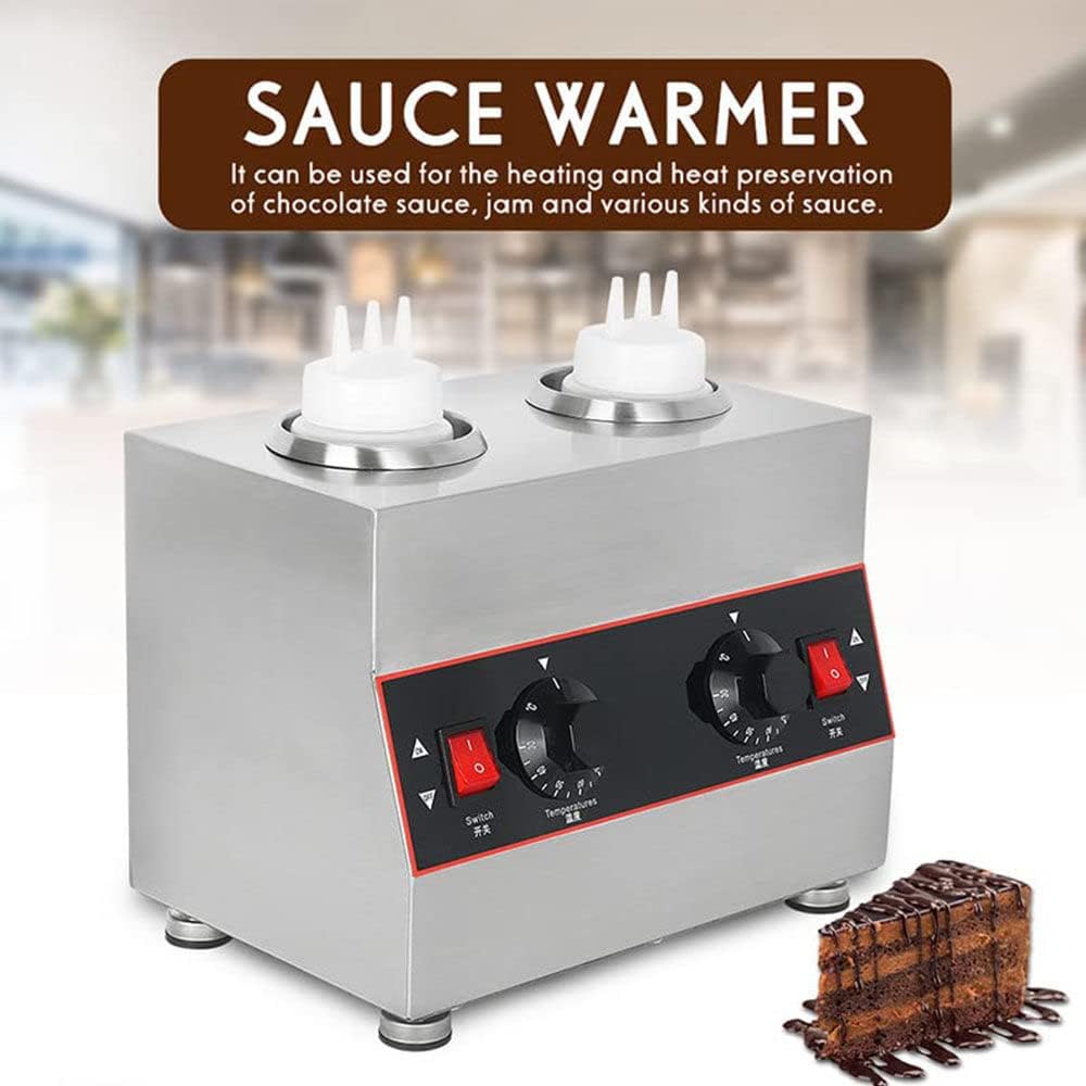 Commercial Electric Warmer, Electric Chocolate Cheese Warmer, 2 Bottles, Soy Sauce Warmer, Stainless Steel Body with Temperature Adjustment,2BottlesSauceWarmer