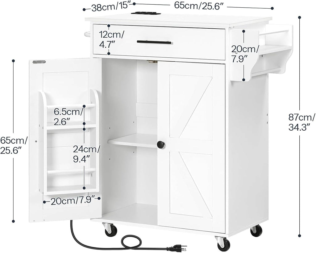 HOOBRO Kitchen Island and Kitchen Island with Outlet Bundle, Kitchen Storage Island with Spice Rack and Drawer, Rolling Kitchen Cart on Wheels, for Home and Dining Room, White WN82UZD01G1-WT88UZD01