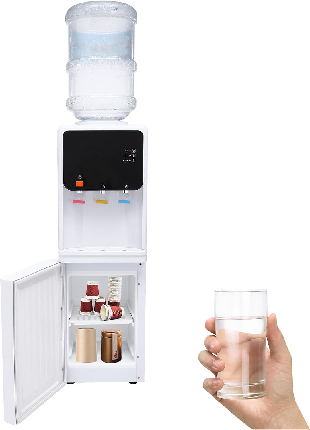 Top Loading Water Cooler Dispenser for 1 to 4 Gallon Bottles - Electric Hot and Cold Dispenser with 3 Temperatures and Child Safety Lock, Ideal for Tea Brewing, Office and Home