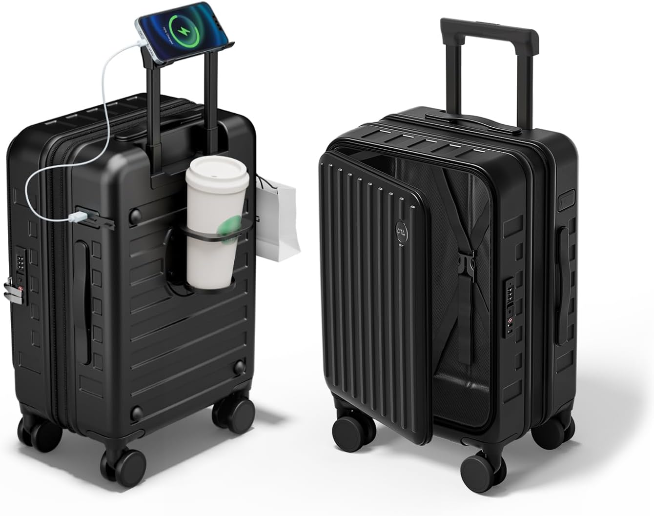 Expandable Lightweight PC Hard Shell Suitcase, 24-inch Luggage with TSA Lock, Top Opening & Cup Holder - Ideal for Business Travel Suitcase (Black, Checked-Medium 24-Inch)