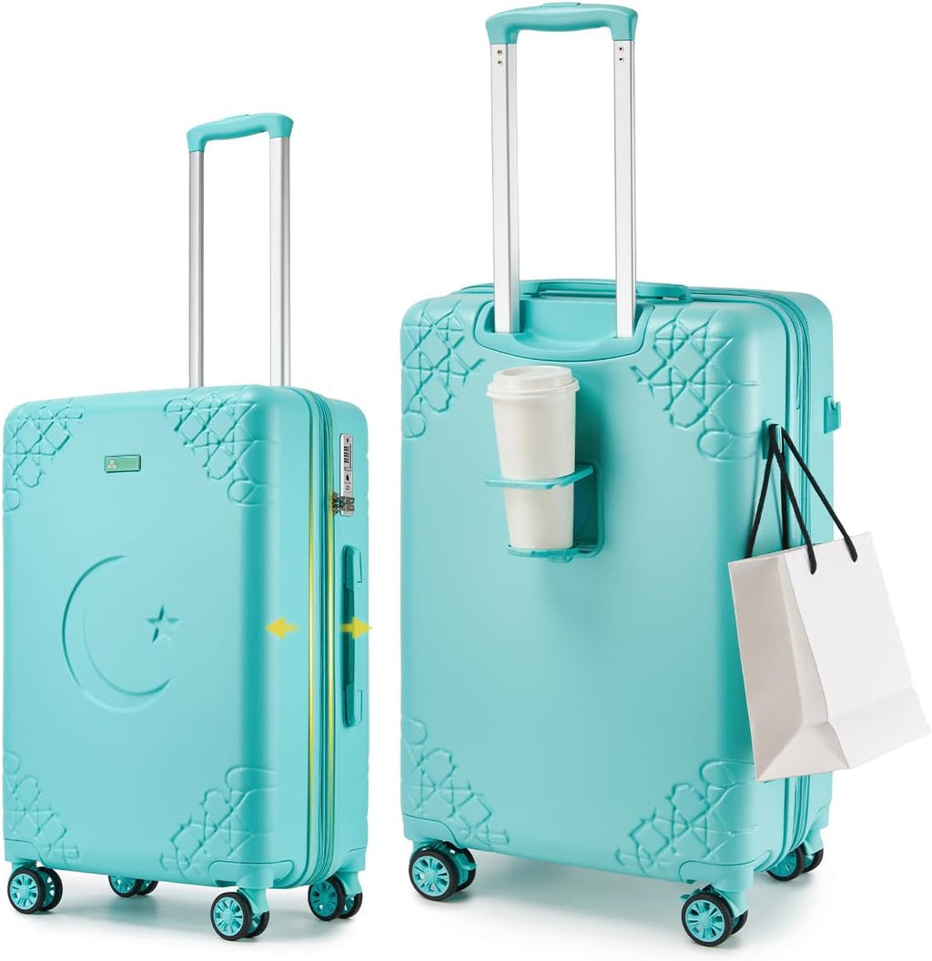 Somago Expandable 2-Piece Luggage Sets 20'/24' Suitcases with Shock-Absorbing Braking Spinner Wheels Moon Star Design Hard Shell Suitcase with Cupholder TSA Lock (Robin Egg Blue,Expandable 20/24 Inch)