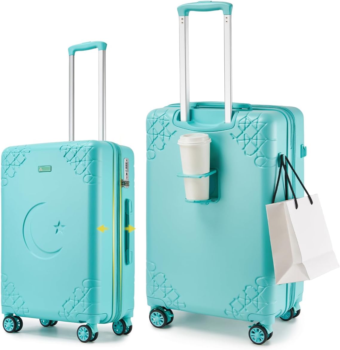 Somago Expandable 2-Piece Luggage Sets 20'/24' Suitcases with Shock-Absorbing Braking Spinner Wheels Moon Star Design Hard Shell Suitcase with Cupholder TSA Lock (Robin Egg Blue,Expandable 20/24 Inch)