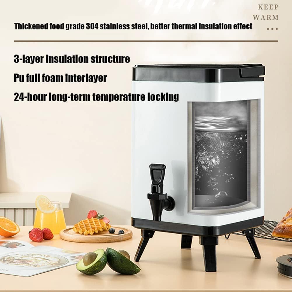 Double-Layer Insulation Barrel, 304 Stainless Steel Hot Water Tea Urn With Faucet, Square Beverage Dispenser For Parties Offices Hotels, 6L-12L (Size : 8L)