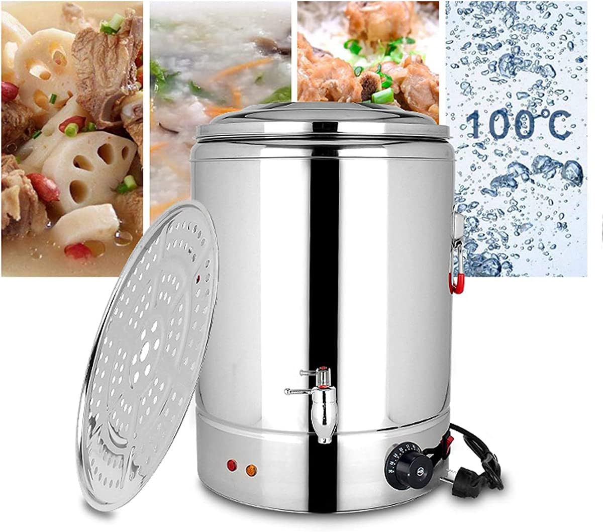 Stainless Steel Catering Urn Dispenser, Commercial Electric Hot Water Boiler, Water Dispenser, for Hotels, Buffets And Catered Events/Transparent,26L