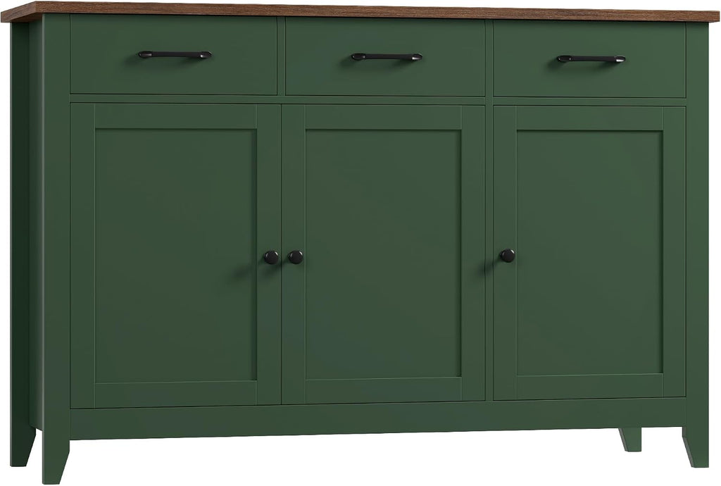 HORSTORS 47' Buffet Cabinet with Storage, Kitchen Buffet Table with Drawers, Modern Farmhouse Coffee Bar Storage Cabinet with Adjustable Shelf, Wood Sideboard for Dining Room, Kitchen, Entryway, Green