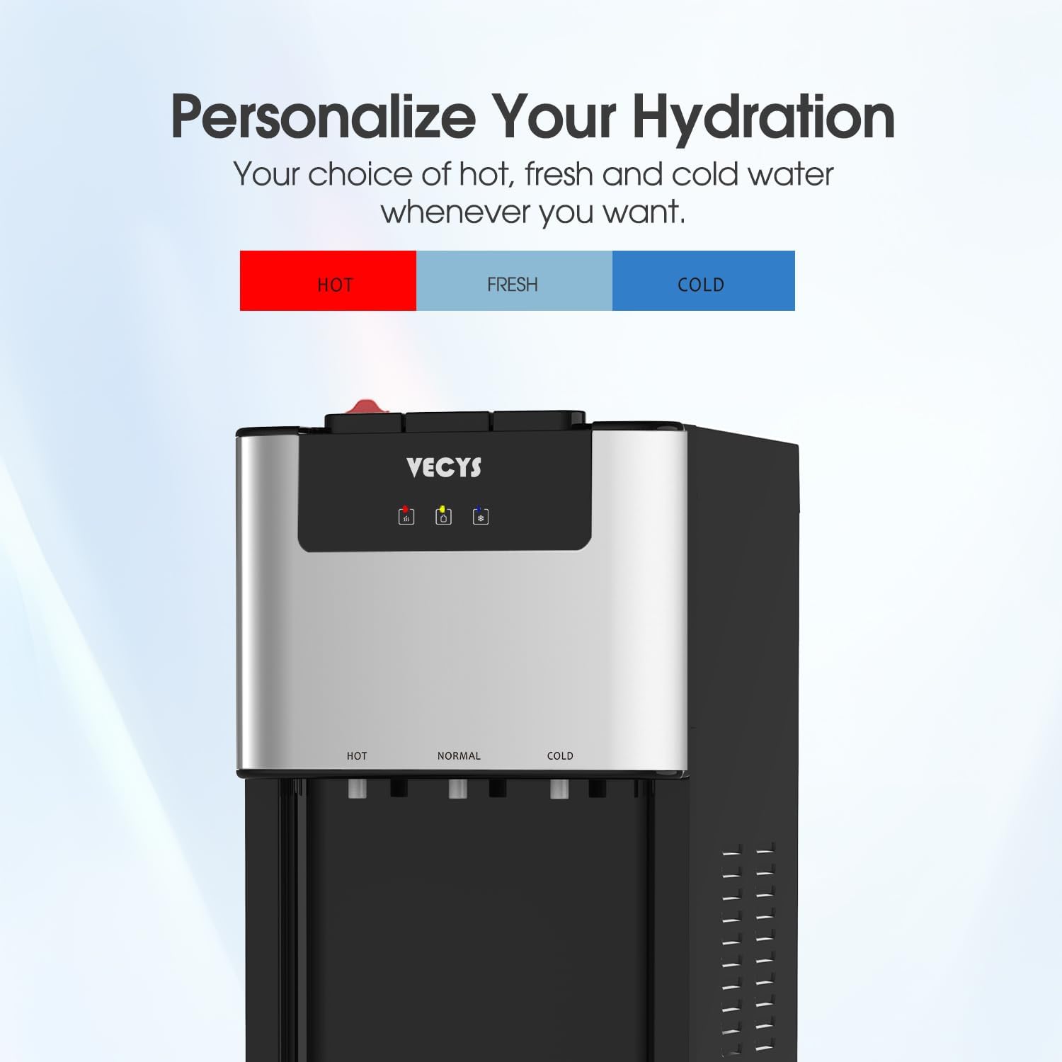 VECYS Self-Cleaning Bottom Loading Water Dispenser with Pitcher, 3-5 Gallon Water Cooler, 304 Stainless Steel Reservoirs & Intake Tube, Hot Cold Room Temperature, Child Safety Lock, UL/ETL Certified