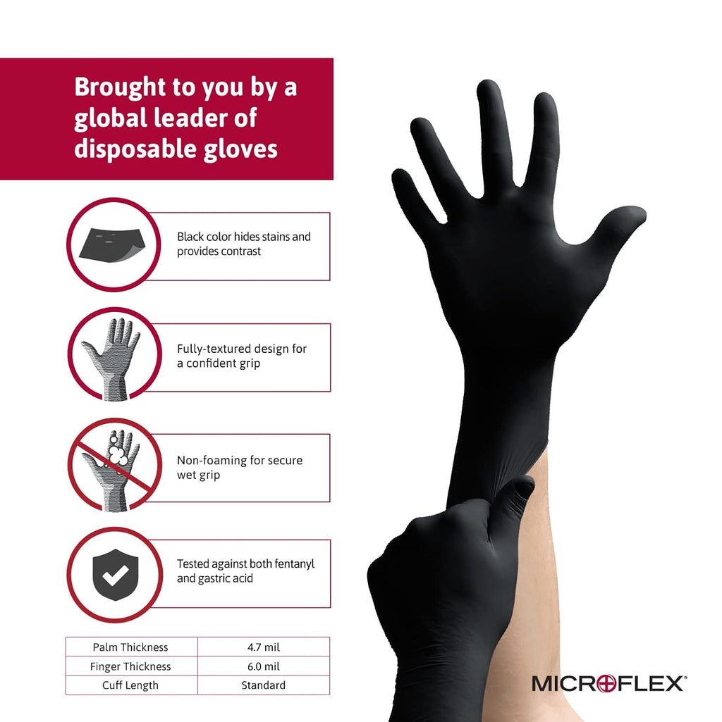 Ansell MICROFLEX MidKnight MK-296 Exam Standard Gloves - Size XL, Black (Case of 1000)