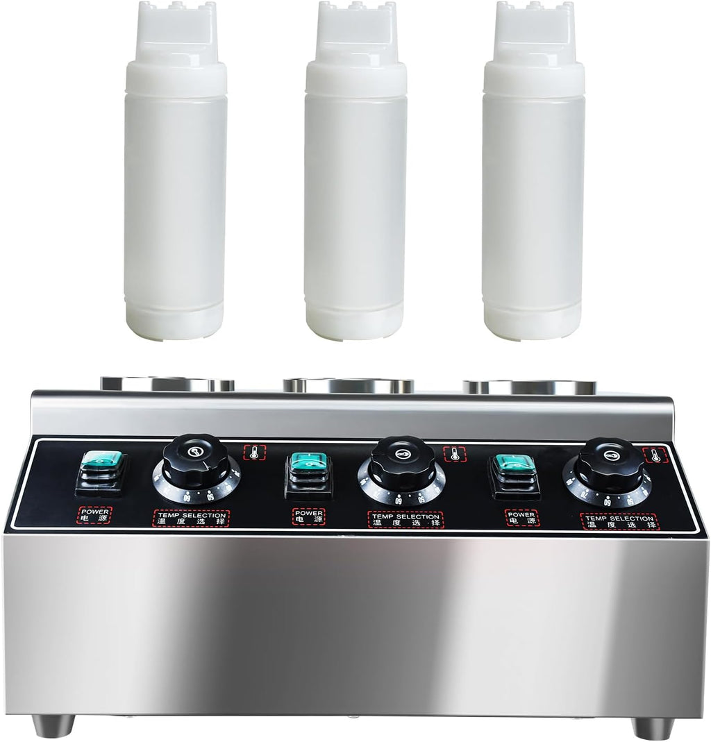KOOTEN Electric Cheese Sauce Warmer Dispenser,Cheese Warmer Hot Chocolate Warmer and Dispenser 0.68x3 Qt Commercial Cheese Dispenser Bottle Warmer 86-185℉Nacho Cheese Warmer with Bottles