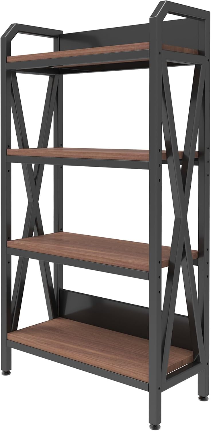 56.3' Baker's Rack for Kitchen, 4-Tier Metal Wood Shelf, Heavy Duty Adjustable Shelving Unit, Freestanding Organizer for Garage Pantry Bathroom Closet, Black Brown