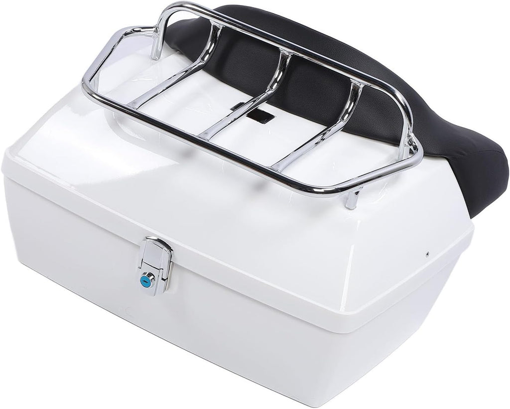 Motorcycle Rear Case 48L Universal Water Lock Backrest Cushion Trunk Tail Luggage Box Helmets Luggages (White)
