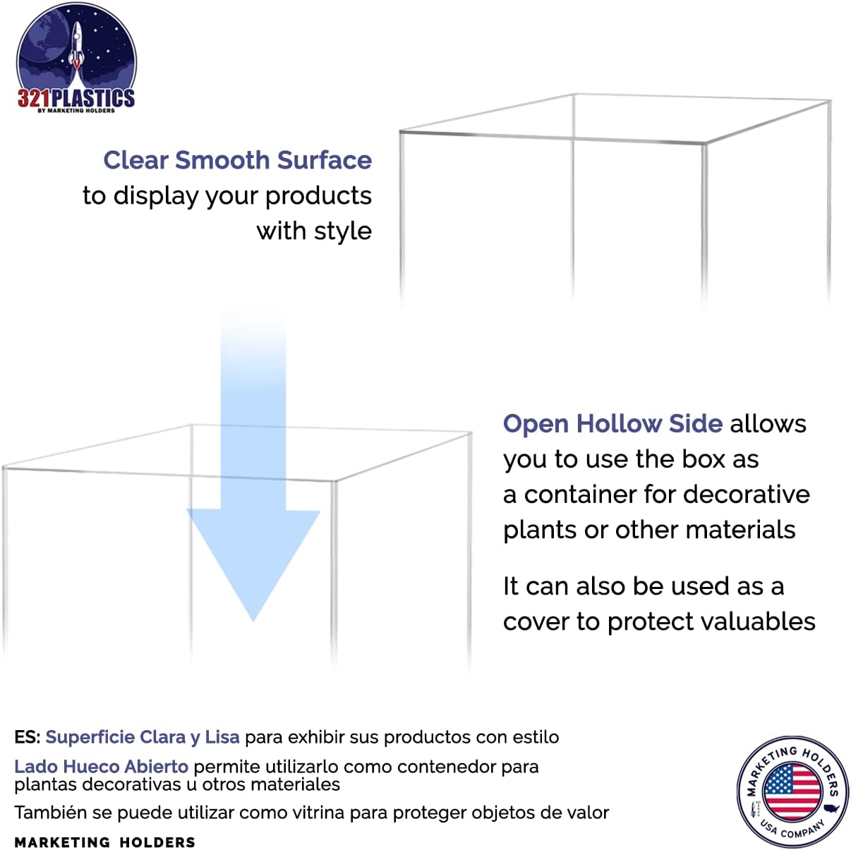 Tall Display Box Clear Acrylic 12' x 12' x 24' No Lid Hollow Pedestal 5 Sided Vertical Rectanugular Display for Flowers Dust Cover Bin Collectible Elevation Multi Use Showcase by Marketing Holders