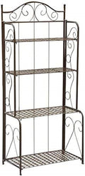 Pemberly Row 4 Tier Iron Bakers Rack, Matte Brown Finish, 59' H x 26' W x 14' D, Powder Coated All-Weather Design, Folding Storage, UV Resistant Outdoor or Indoor Kitchen Display Unit