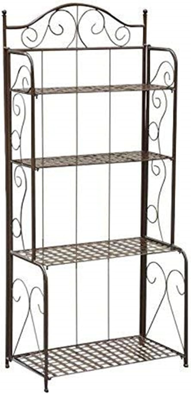 Pemberly Row 4 Tier Iron Bakers Rack, Matte Brown Finish, 59' H x 26' W x 14' D, Powder Coated All-Weather Design, Folding Storage, UV Resistant Outdoor or Indoor Kitchen Display Unit