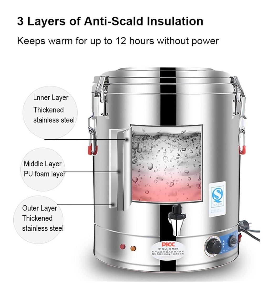 Commercial Hot Water Urn Dispenser, 40L 50L 60L 70L Large Capacity Stainless Steel Beverage Boiler with Temperature Control (86-230°F) for Coffee, Office, Restaurant, Home Use