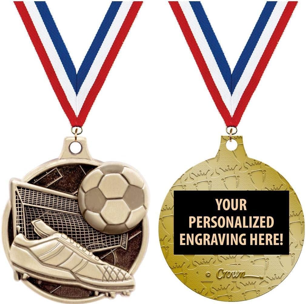 Soccer Medals - 1 1/2' Gold Soccer Medals, Great Kids Soccer Awards with Custom Engraving