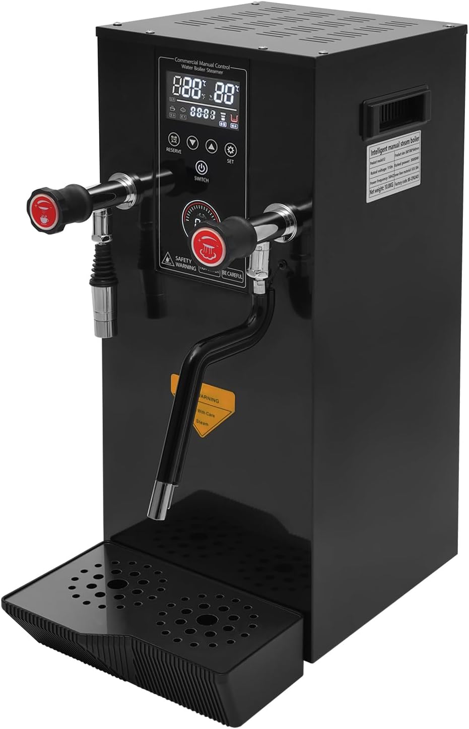 Commercial Hot Water Boiler 12L/3.2gal Hot Water Dispenser Stainless Steel 3000W Fast Heating Electric Kettle for Tea Coffee Restaurant Hotel Office Black