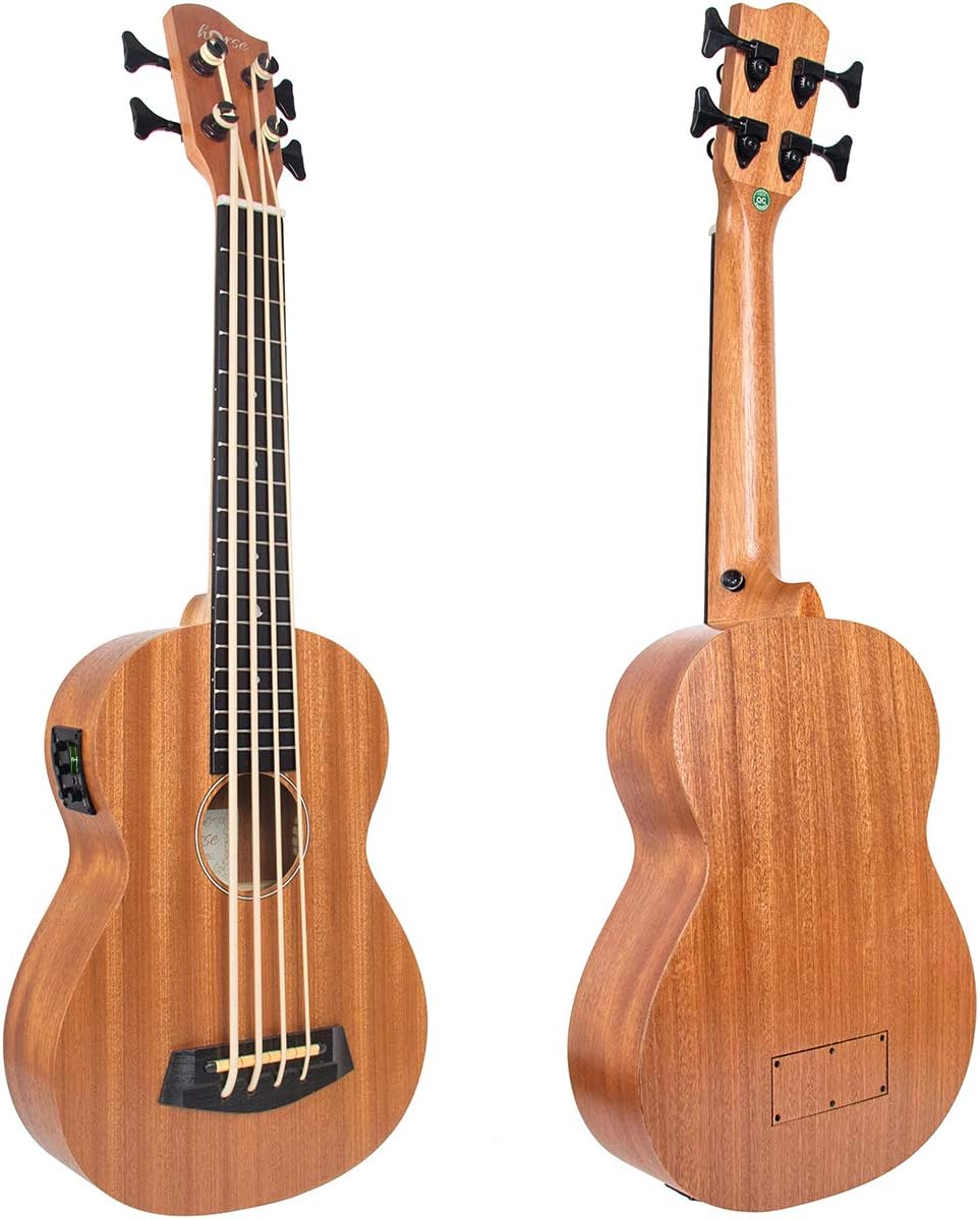 Electric Acoustic Bass Ukulele, Horse 30 inch Sapele Professional Aquila EADG with Gig Bag Strap Picks for Beginner and Advanced