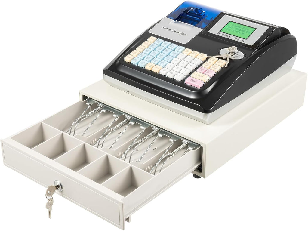 Bepritm 48 Keys Commercial Cash Register, Electronic Cashier Cash Register with Drawer Box&LED Display, Cash Management System for Small Businesses, Retailers, Supermarkets (Black)