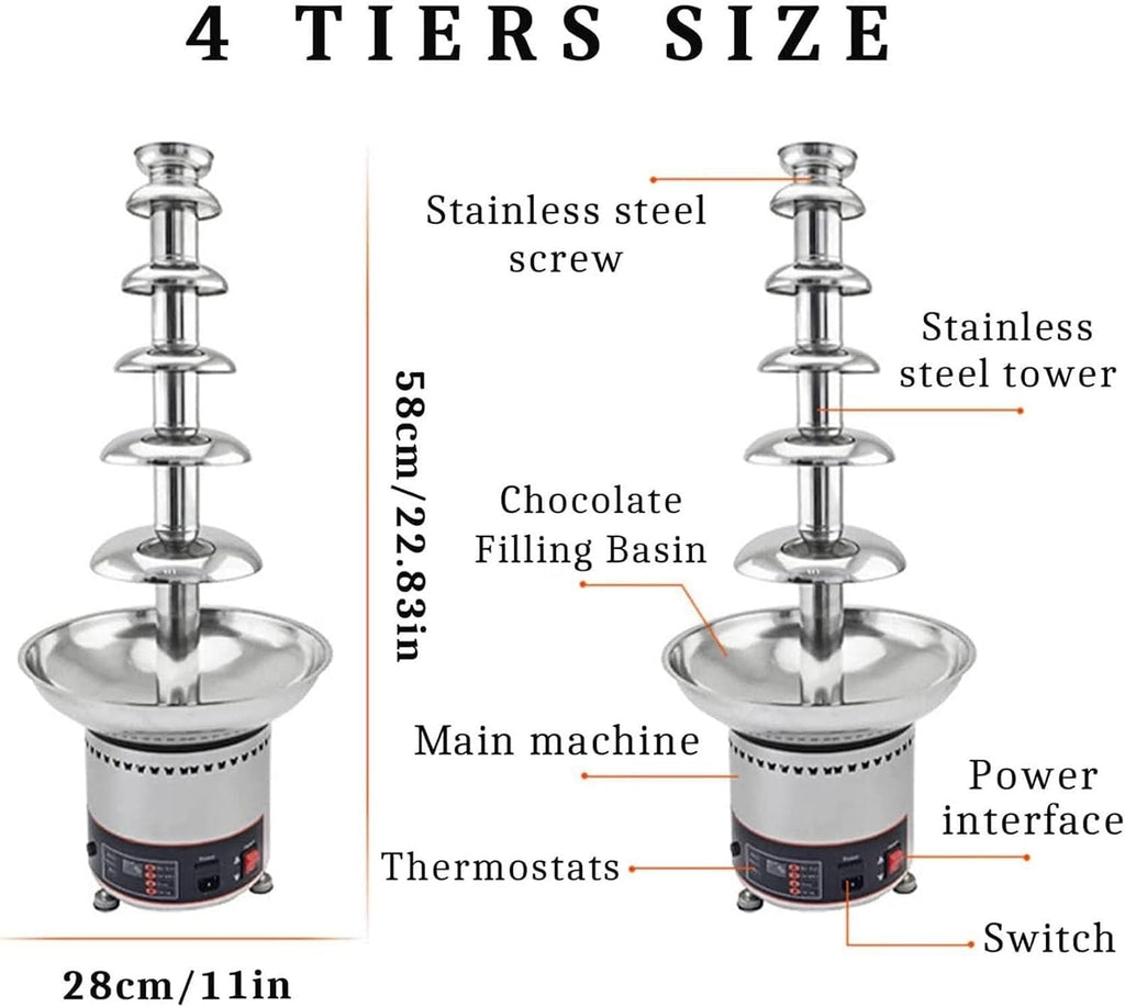 Chocolate Fountains,4/5/6Tiers Electric Chocolate Fountain Stainless Steel Fondue Waterfall Melting Machine with Temperature Control for Party Restaurant Wedding Buffet Equipment ( Color : 6Tier )