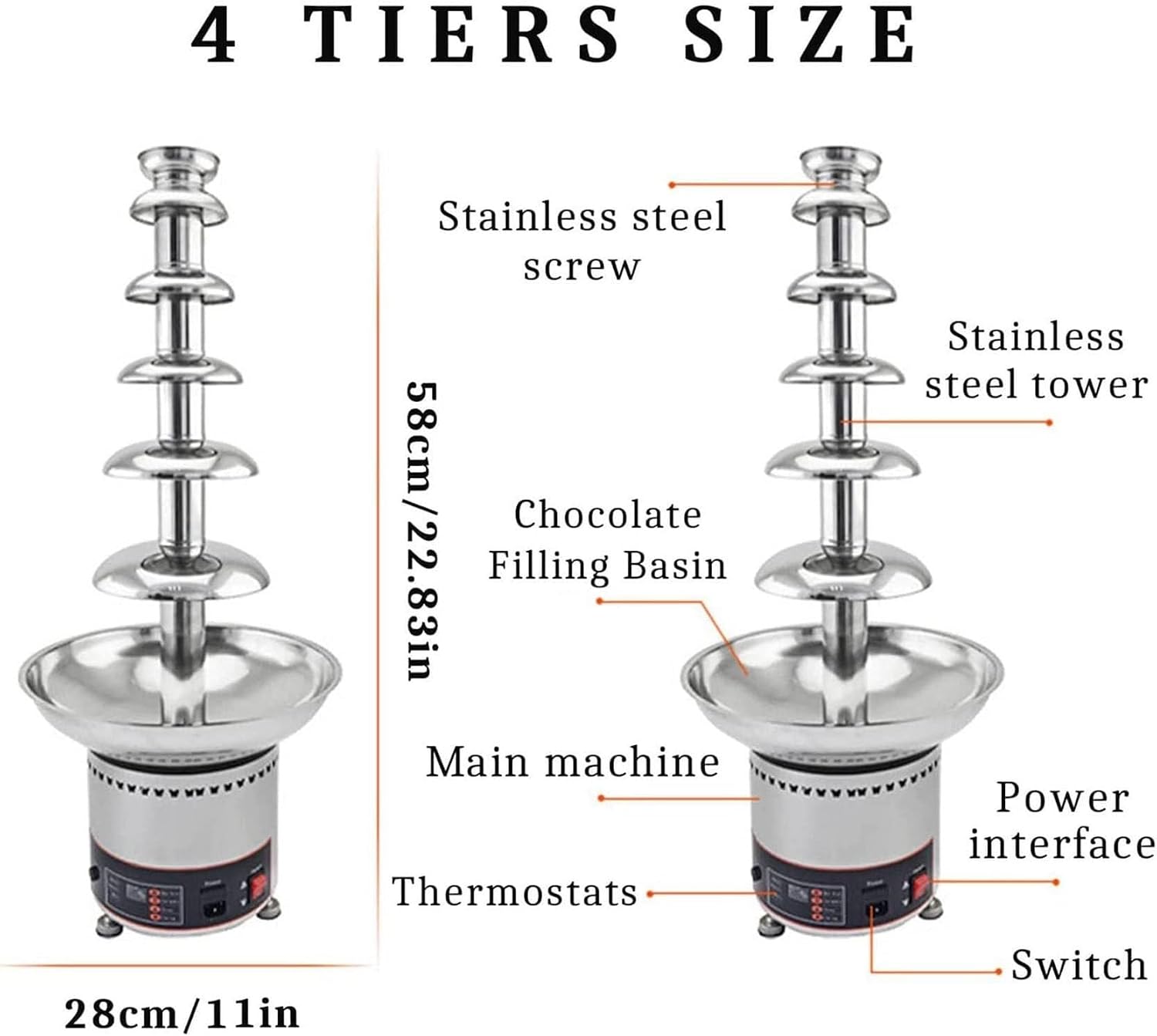 Chocolate Fountains,4/5/6Tiers Electric Chocolate Fountain Stainless Steel Fondue Waterfall Melting Machine with Temperature Control for Party Restaurant Wedding Buffet Equipment ( Color : 6Tier )