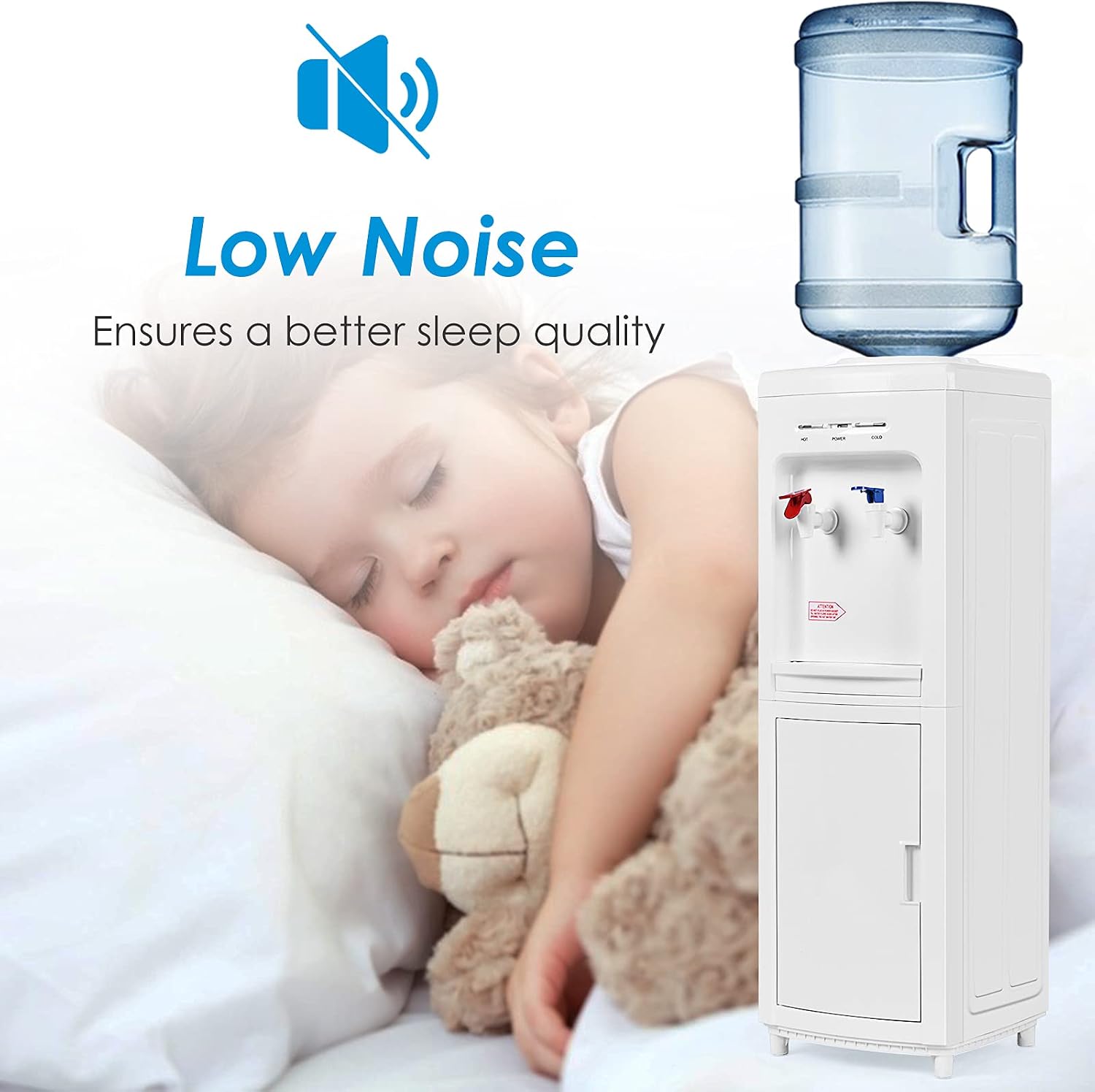 GOFLAME Water Cooler Dispenser Top Loading, Water Dispenser with Hot & Cold Water, Storage Cabinet, Child Safety Lock, Holds 3-5 Gallon Bottles for Home Office Dorm